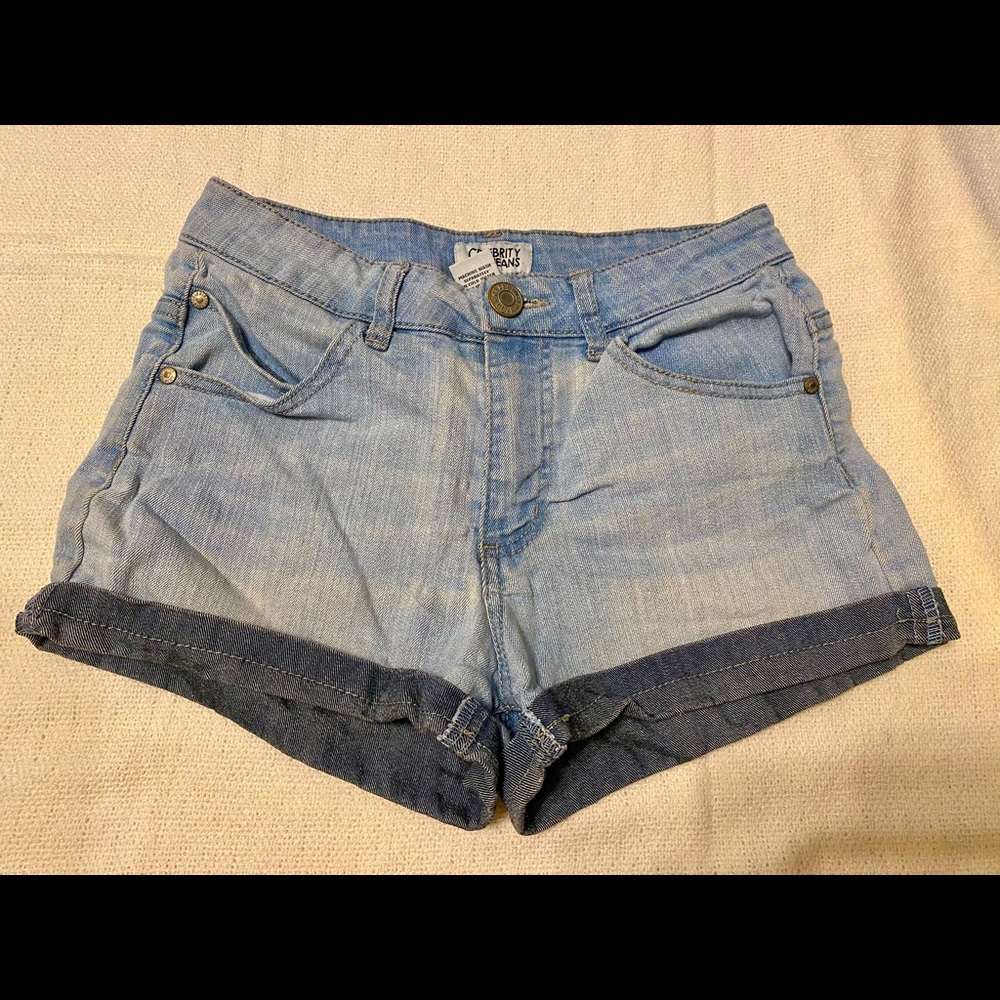 celebrity pink denim shorts